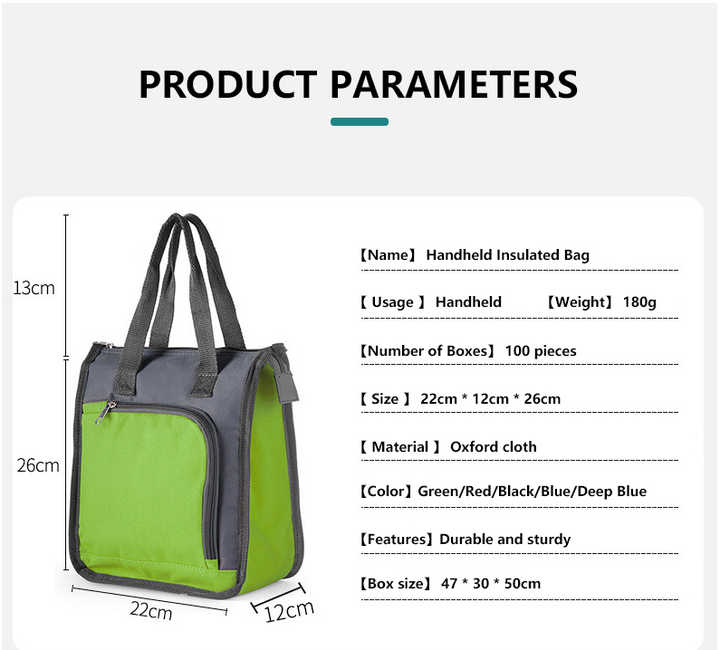 Green Portable Insulated Lunch Bag for Office, Picnic, and Grocery Use