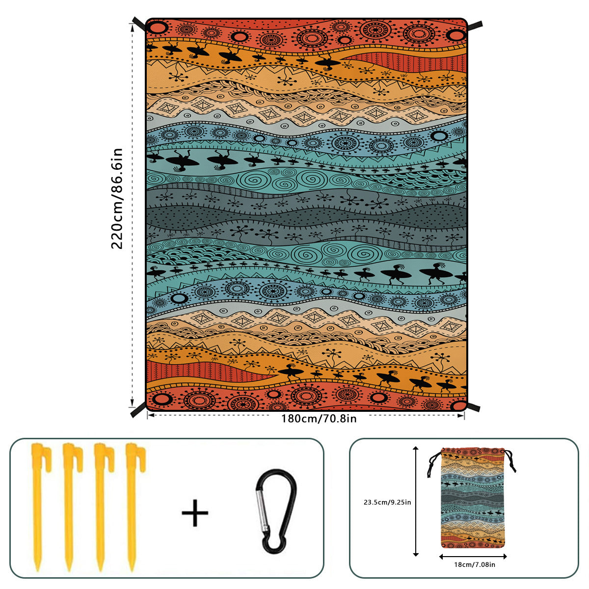 Style STD-001-40 Colorful Quick Dry Beach Mat Sand Proof Waterproof Outdoor Picnic Blanket - Compact & Lightweight