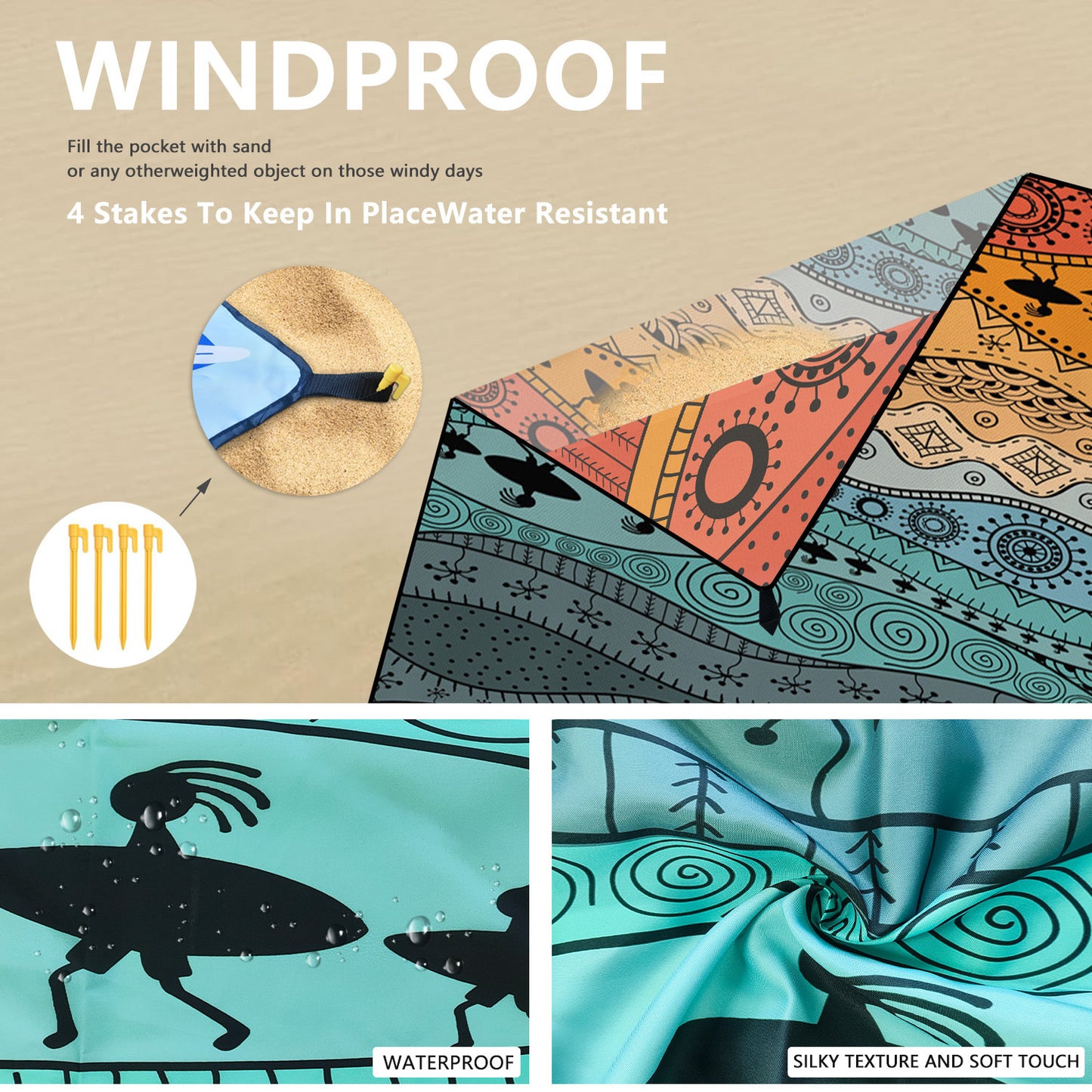 Style STD-001-50 Blue And Brown Quick Dry Beach Mat Sand Proof Waterproof Outdoor Picnic Blanket - Compact & Lightweight